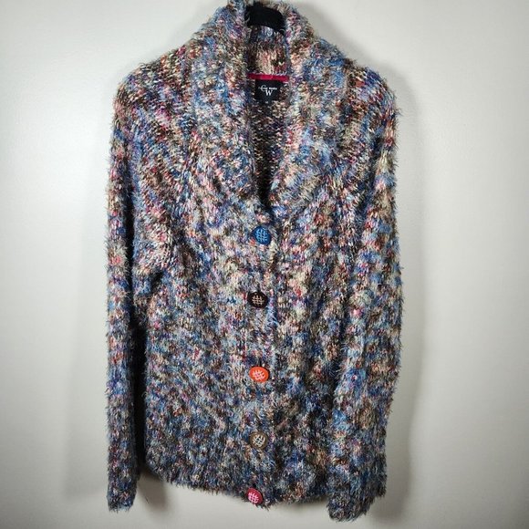 Colour works Sweaters - Vintage Colour Works Cardigan Sweater Womens M Multicolor Mohair Space Dye Y2K